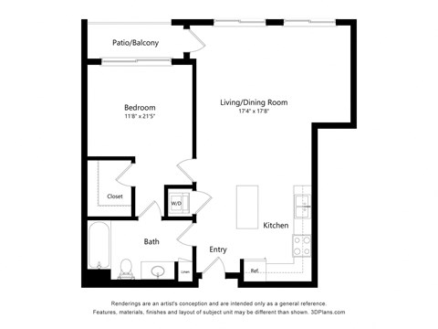 a floor plan of a unit with a bedroom and a living room